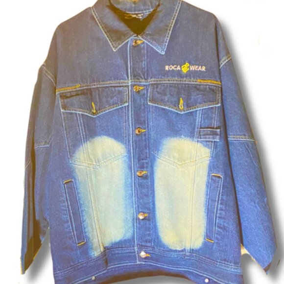 RARE VTG 90s/Y2K ROCAWEAR BLEACHED DENIM JACKET - Picture 1 of 4